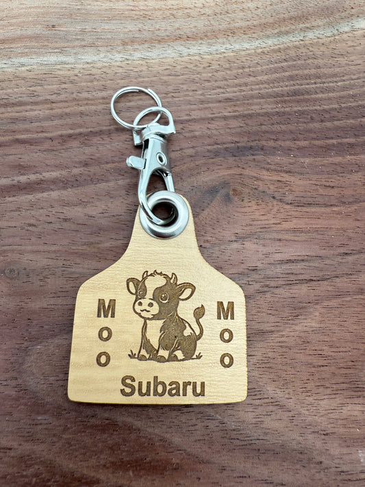 Moo Moo Subaru Ear Tag keychain